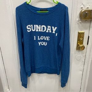 Wildfox Sunday I Love You Blue Sweatshirt Jumper size XS
